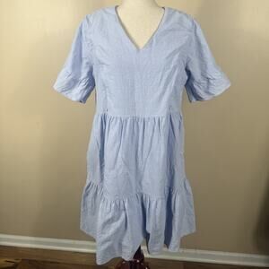 Nursing Queen Linen Blend Dress Blue Cottagecore Midi Nursing Friendly Sz L
